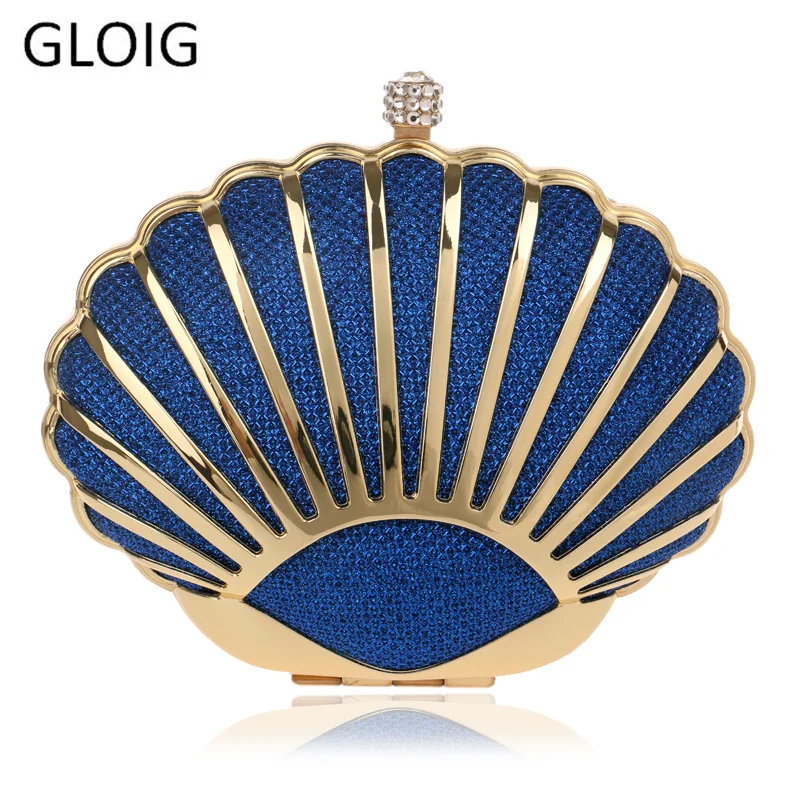 

GLOIG shell design women clutch wedding bridal fashion elegant handbags with shoulder party purse holder case bags