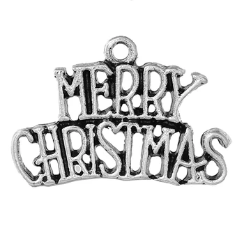 

8SEASONS Charm Pendants Antique Silver Color Message Carved " Merry Christmas " 25mm(1") x 17mm( 5/8"),10 Pcs