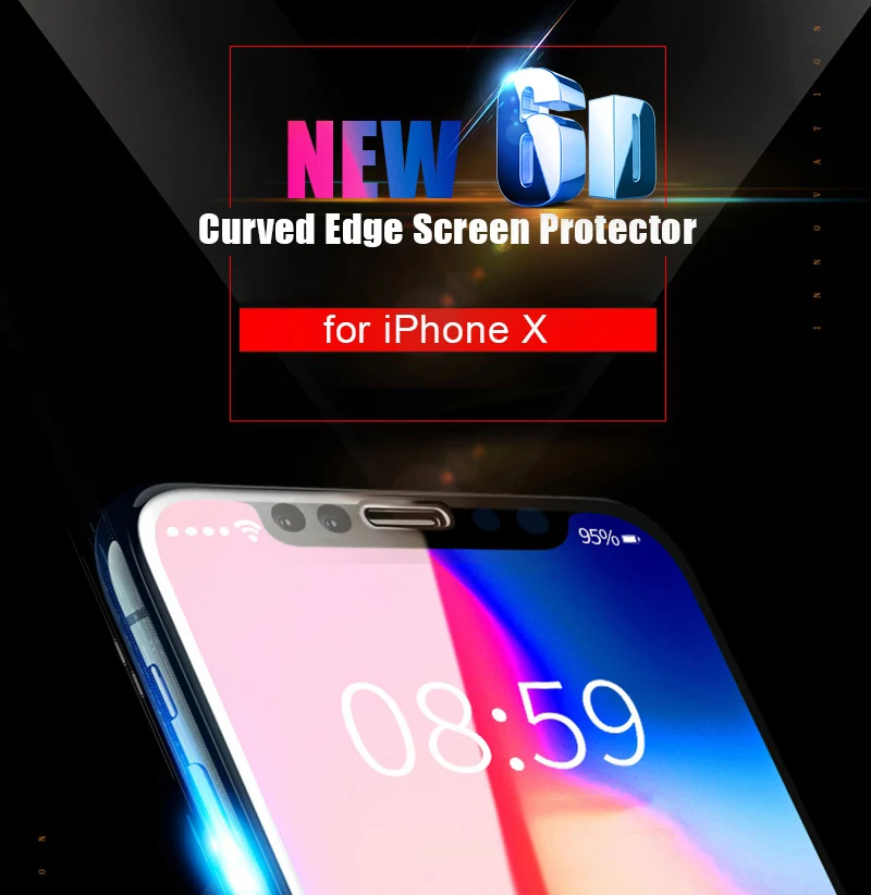 Artisome Glass on the For iPhone 6 6s Screen Protector 6D Edge Full Cover Protective Glass on the For iPhone X 10 7 8 Plus       (1)