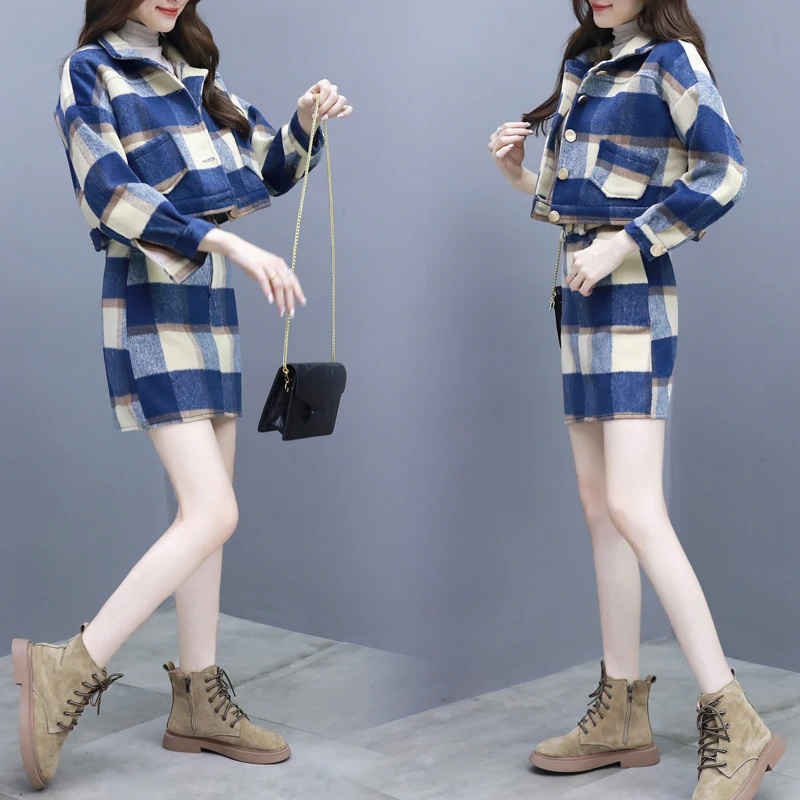 Autunno Femminile Donne vecchio Set Plaid Per Costume Blu Cappotto Ucraina Anno Piece Inverno 2 Tempo Giacca Il Chic Conjunto Casual Libero Feminino 4Xwz4qr