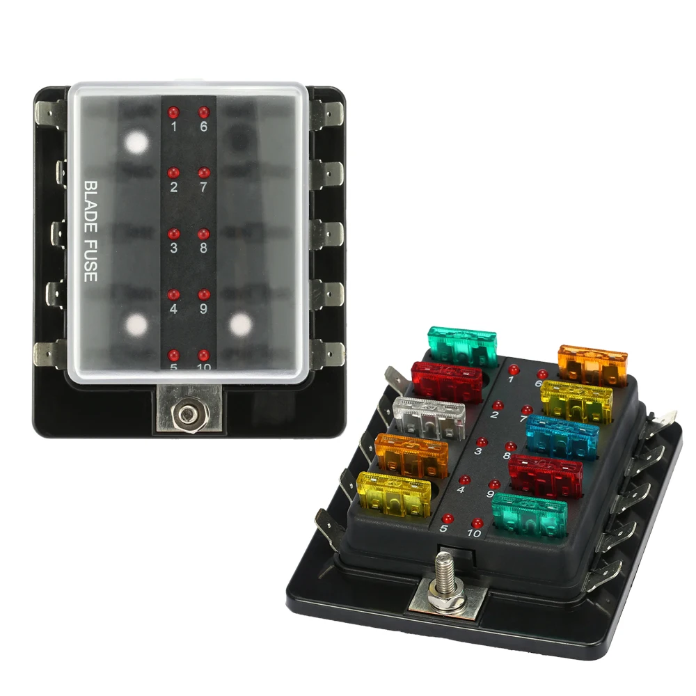 10 Way Lama Fuse Box Holder Con Led Luce D'Avvertimento Kit Per Auto Barca Marine Trike 12 V 24 V Auto Accessori Per Auto Car Styling