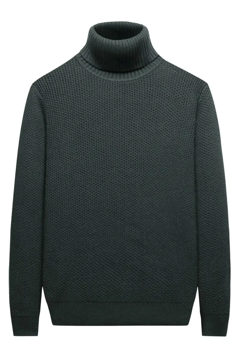MuLS 2019 Cotton Birdseye Sweater Men Pullover Winter Warm Thick Turtle-Neck knitwear Sweater Male High Neck Jumpers Green Black 09