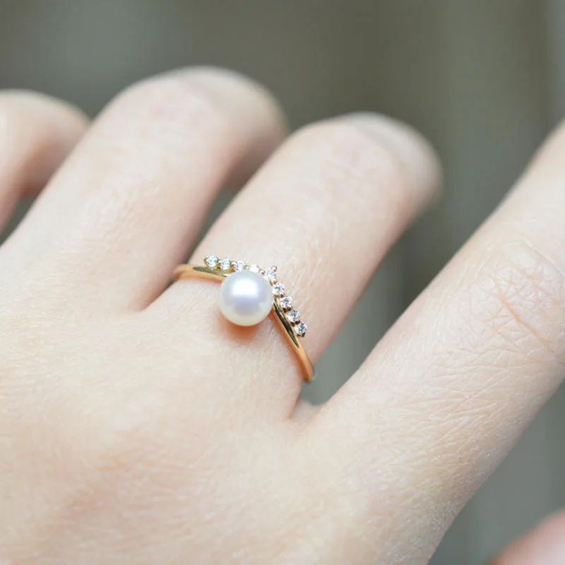 2018 Imitation Pearl Crystal Rose Gold Color V Ring For