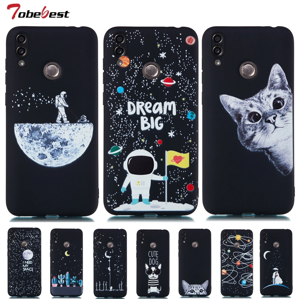 

Honor 8C Case for Huawei Honor 8C 8 C Case Cover Silicone 3D Painted Matte Starry Sky Universe Cat Ultra Thin Black Soft Cover