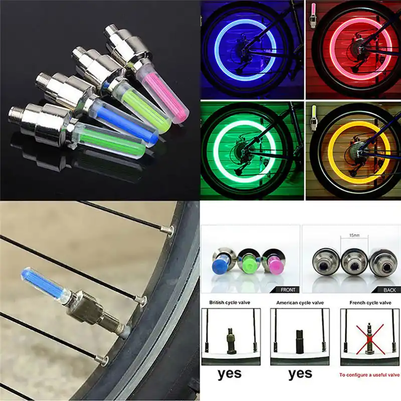 2Pcs LED Flashing Light Bicycle Bike Tyre Tire Wheel Valve Spoke Cap Bright Lamp