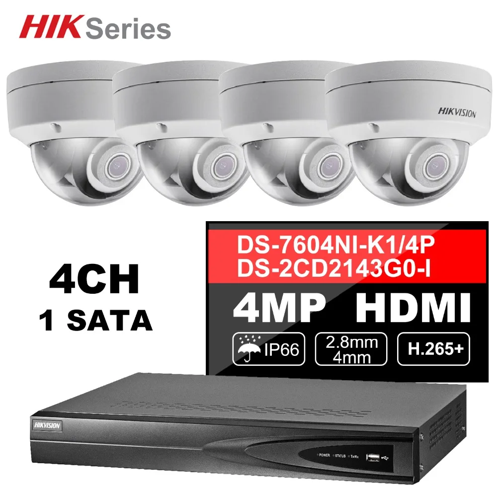 

Hik 4CH HD POE NVR Kit 4pcs 4MP DS-2CD2143G0-I CCTV Security System Dome Outdoor IP Camera IR Night Vision Surveillance Set