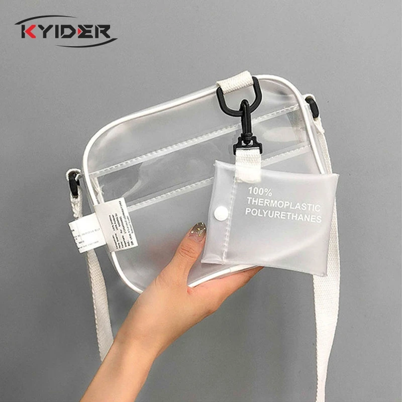 Causual PVC شفافة واضحة امرأة Crossbody أكياس حقيبة كتف حقيبة يد أكياس الهاتف مع حامل بطاقة صغيرة هلام واسعة الأشرطة رفرف