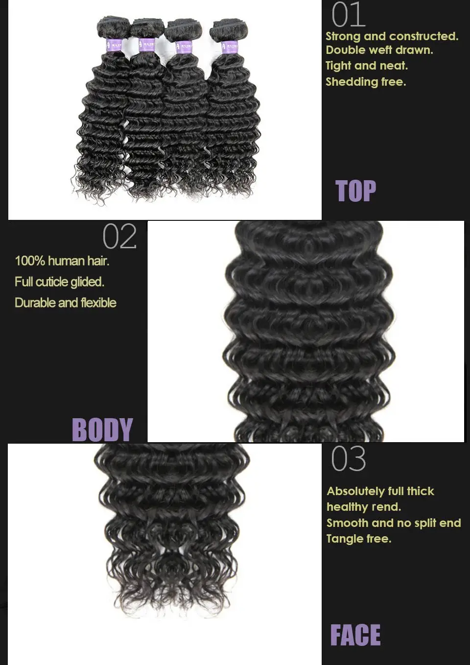 Brazilian Deep Wave Human Hair Weave 4 Bundles Deal 100% Human Hair Weft Extensions Hair Weaving Bundles Alimice Non Remy Hair (11)