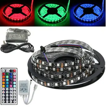 

PCB Black 5M 5050 300LED SMD non-Waterproof 12V Flexible Light Strip 60Led/M Lorry Boat party decor RGB+ 44key controlle+Adapter