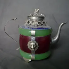 Коллекция Старый Династии Цин серебра и Нефрита чайник \ кувшин, с отметкой, лучшая коллекция и украшение