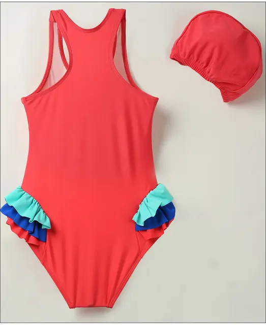 Andzhelika dzieci strój kąpielowy jeden kawałek dziewczyna Bird Print stroje kąpielowe Baby Cup Swim Hat dziecko Sport Body kąpielowy strój dla dziewczyn -