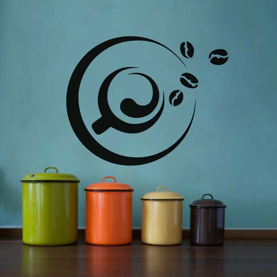 &quotWaterproof Kitchen Tile Stickers Wall Decal A Cup Of Coffee And Bean Sticker Window Glass Vinyl Art Decoration | Дом и сад
