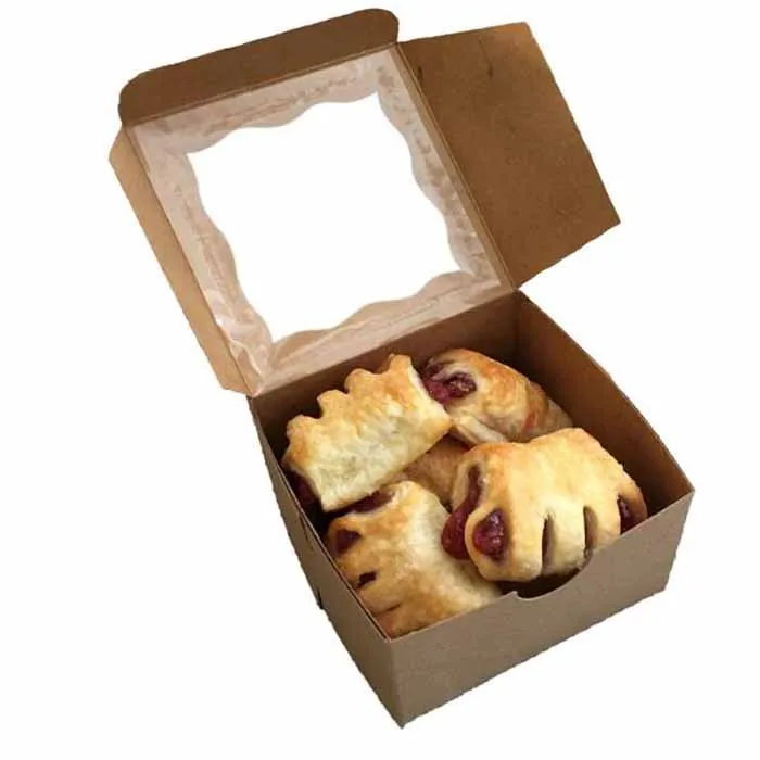 4x4x2,5 дюймов коричневая коробка для выпечки с окном коробка для печенья коробка для одного капкейка 24 шт