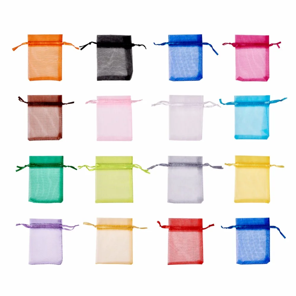 500pcs 9x7cm Rectangle Organza Bags Mixed Color for Jewelry Packaging Storage Wedding Candy Gift Bags Christmas Bag Wholesale