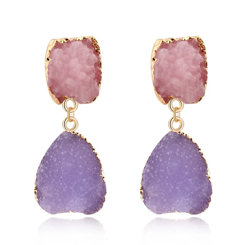 

Rinhoo Trendy Woman Jewelry Resin Pink Irregular Statement Earrings Women Handmade Boho Earring Long Drop Pending Earrings