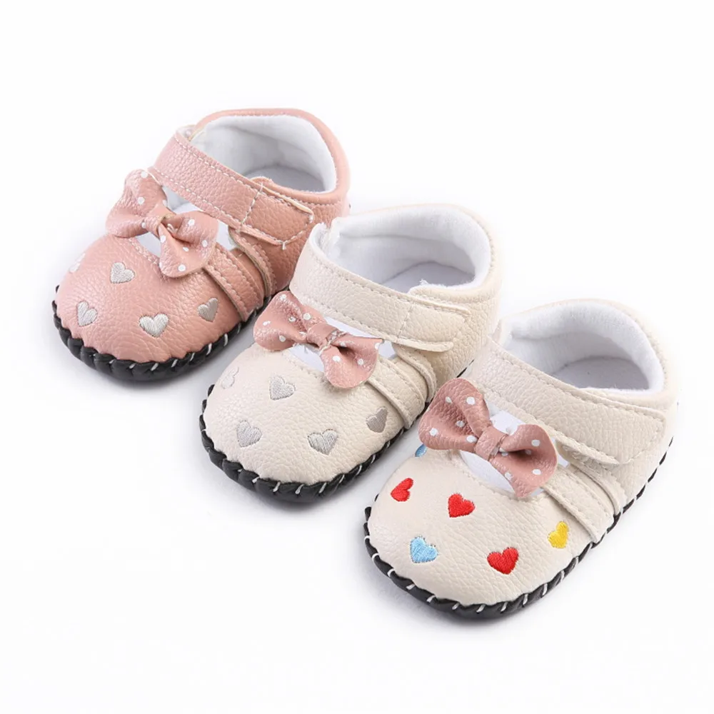 

1 Pair Newborn PU Leather Baby Girl Shoes Bow Winter Soft Soled Non-slip Crib Shoe Warm Infant First Walker11-13CM Anti-slip