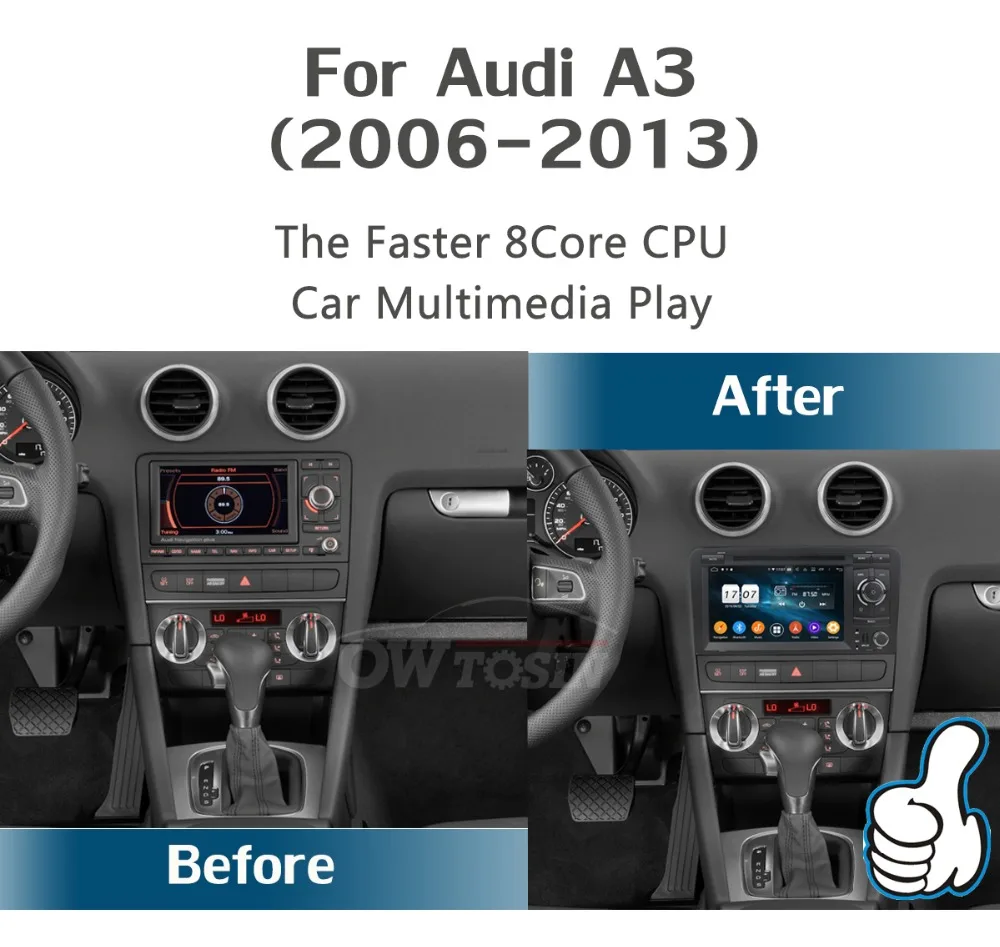 Excellent 7" IPS 8 Core 4G+64G Android 9.0 Car DVD Radio Multimedia GPS Navi For Audi A3 S3 RS3 2003-2013 DSP CarPlay Parrot BT Stereo 2