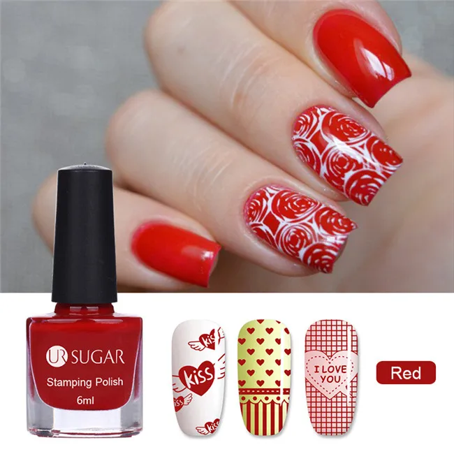 Ur Sugar 6 мл стемпинг ногтей Покрытие красочный дизайн ногтей штамп Пластина Печать лака конфеты Colorss лак Лаковая печать DIY - Цвет: Red