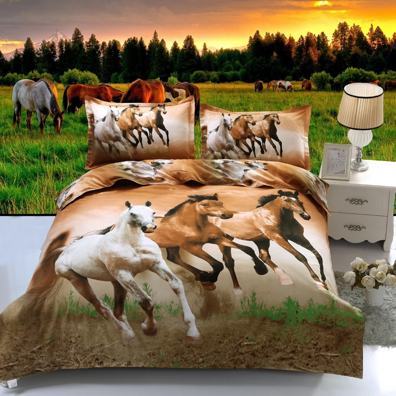 Cartoon Polyester/cotton Brown Color 3D Animal Horse Bed Sets Quilt