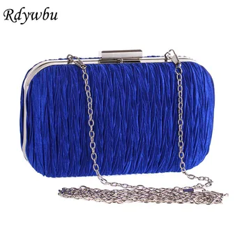 

Rdywbu 2018 New Women's Satin Ruched Velvet Evening Bag Party Wedding Chain Day Clutches Luxury Bridal Purse Bolsos Mujer B156