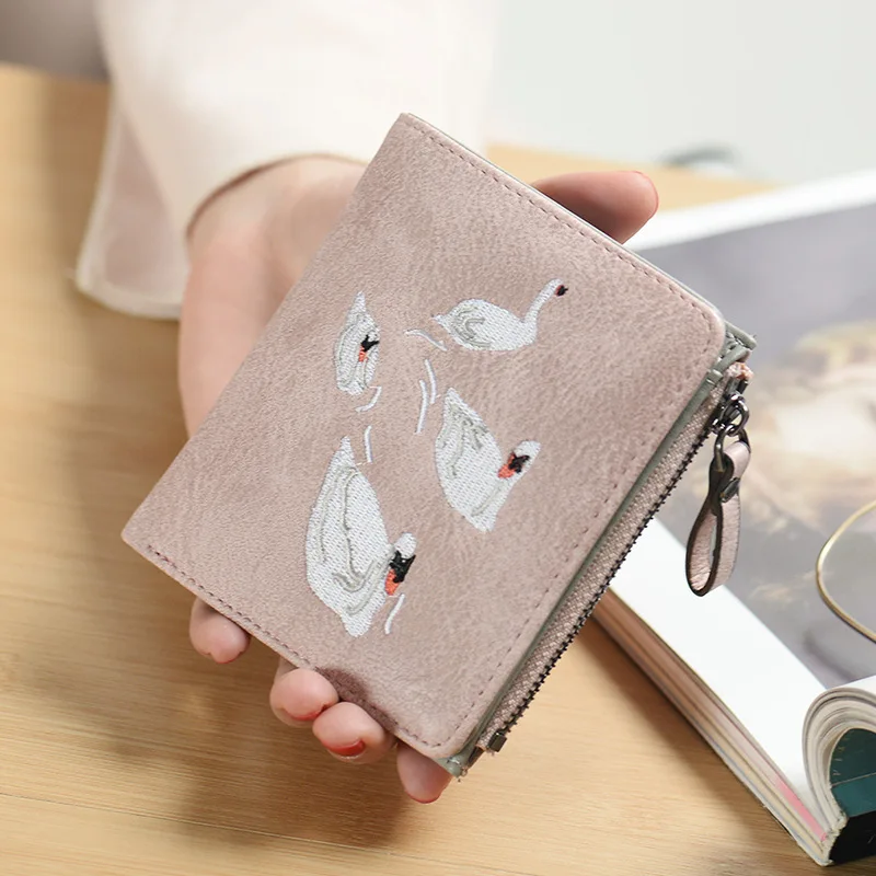 

YOUYOU MOUSE Fashion Cute Wallet Cartoon Embroidery Pattern Retro Purse Short Section PU Leather 2 Fold Multi Card Bit Wallets
