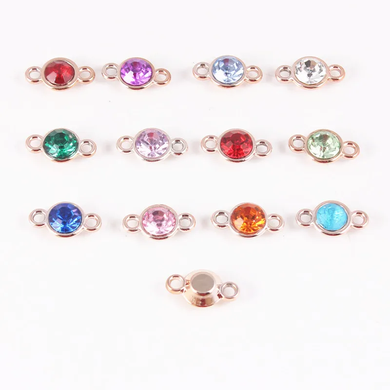 

12pcs/lot Mixed Birthstone Charms 11*19mm Rose Gold Connector Charms for Personalized Jewelry (Jan-Dec. 1pcs of each month)