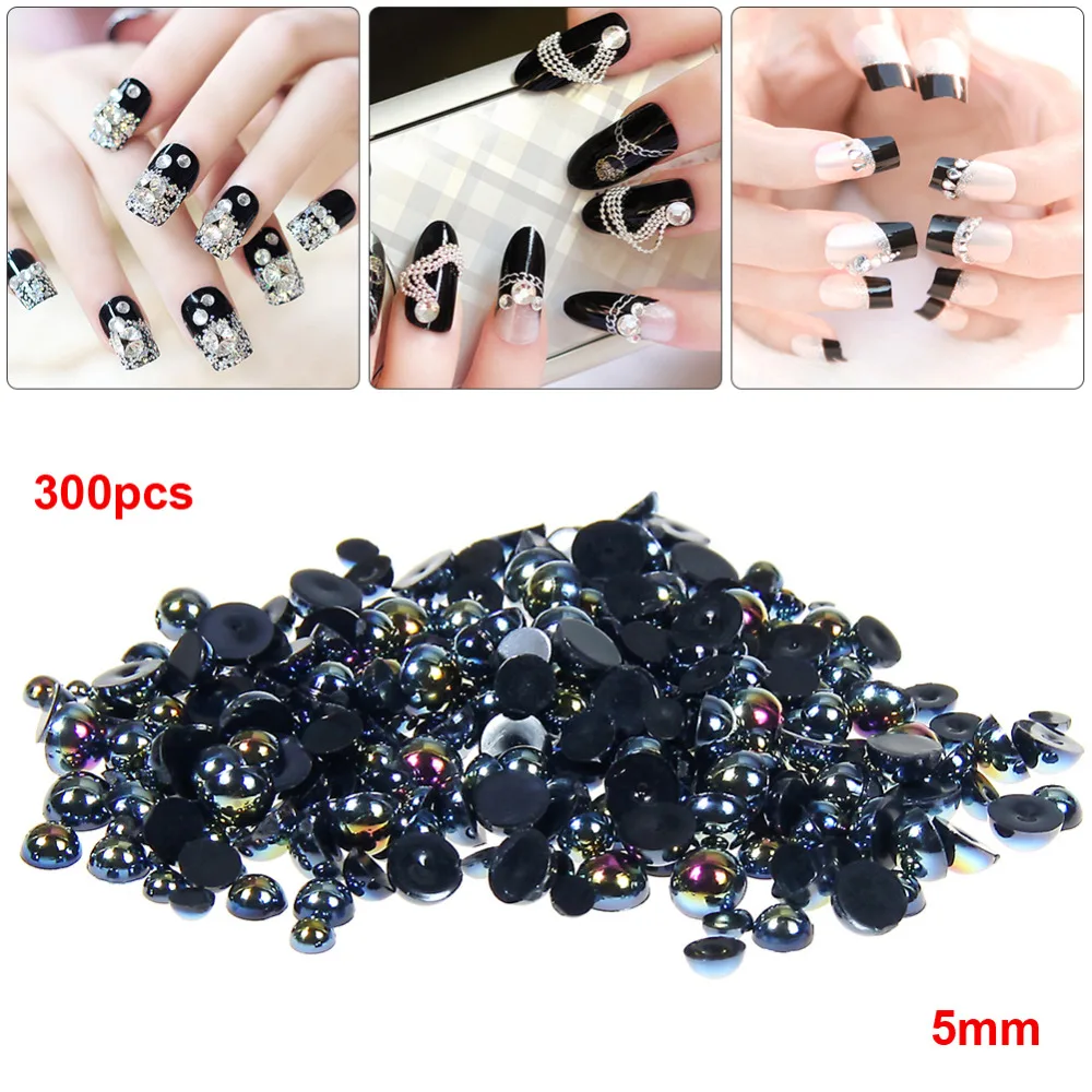 Buy ELECOOL 300Pcs/Pack Half Round Flat Back Pearl Bead Nail Art Stickers 5mm