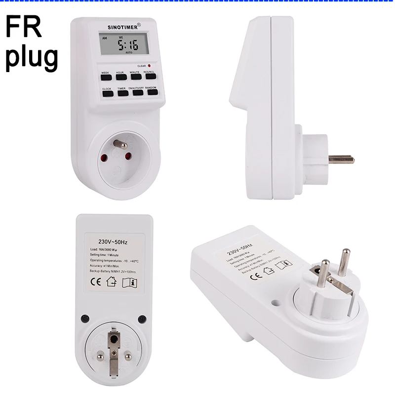 

FR Plug Digital Weekly Programmable Electrical Wall Plug-in Power Socket Timer Switch Outlet Time Clock 220V 110V AC