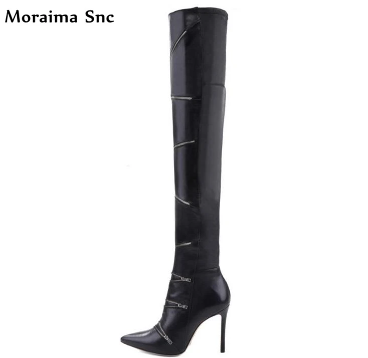 

Moraima Snc Riding Boots for stylish ladies pointed toe zipper Decoration over-Knee-high Banquet boot stilettos heel