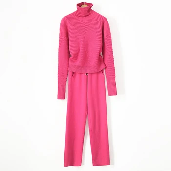 

2019 Rushed Wool Full Offer Pullover New Women's Suits High Collar Thickened Cashmere + Knitted Trousers Two-piece Pants Female