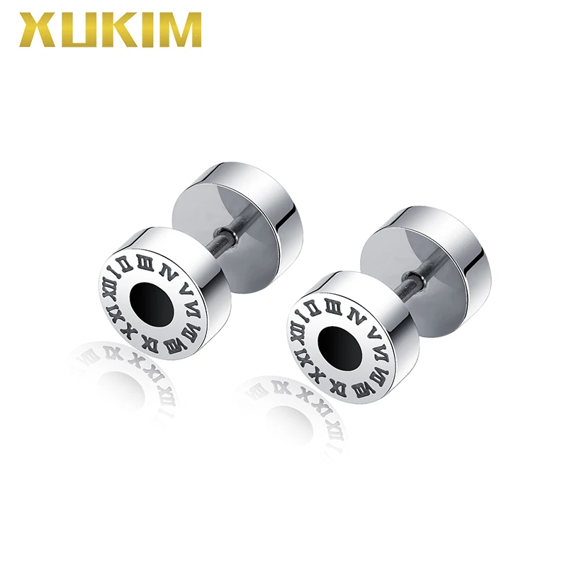 

WEO321 Xukim Jewelry Hip Hop Unisex Dumbbell Black Epoxy Earrings Stud Earrings