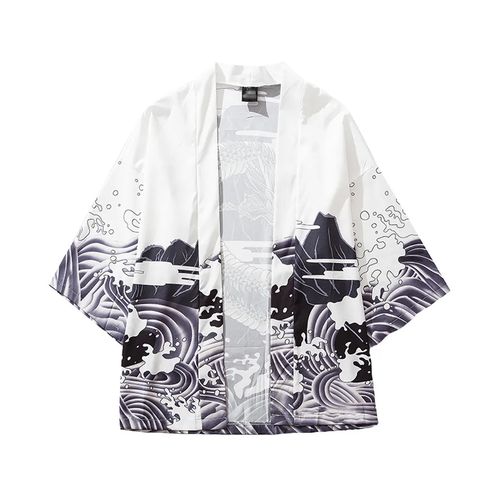 Tshirt Homme 2019 Fashion Mens Cardigan National Print Loose Jacket Yukata Coat Baggy Tops Summer Camisa Masculina Free Shipping | Мужская