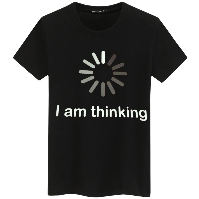 BINYUXD Men's t Shirts Summer Brand Casual O-Neck short sleeve T-shirt mens I'm thinking funny printing Men's Tee Shirts
