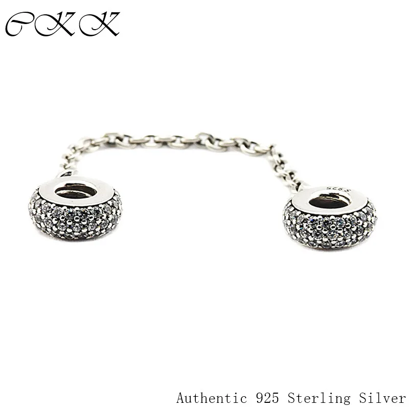 

Beads for Jewelry Making 100% 925 Sterling Silver Pave Inspiration Safety Chain Charm with Clear CZ Fit Bracelets Diy PRS016