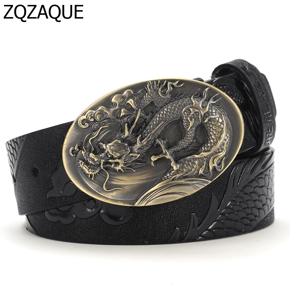 

2019 Chinese Dragon Men Belt Luxury Cowskin Male Embossed Straps Cowhide Genuine Leather Belts for Men's Jeans Waistband Gifts