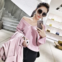 Весенне-осеннее женское трикотажное пальто с v-образным вырезом, рукав «летучая мышь», пуловер с длинным рукавом, свитер, повседневный тонкий,, однотонный, красный, розовый, черный