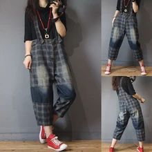 Весенне-осенние женские повседневные универсальные свободные джинсовые комбинезоны размера плюс в винтажном стиле