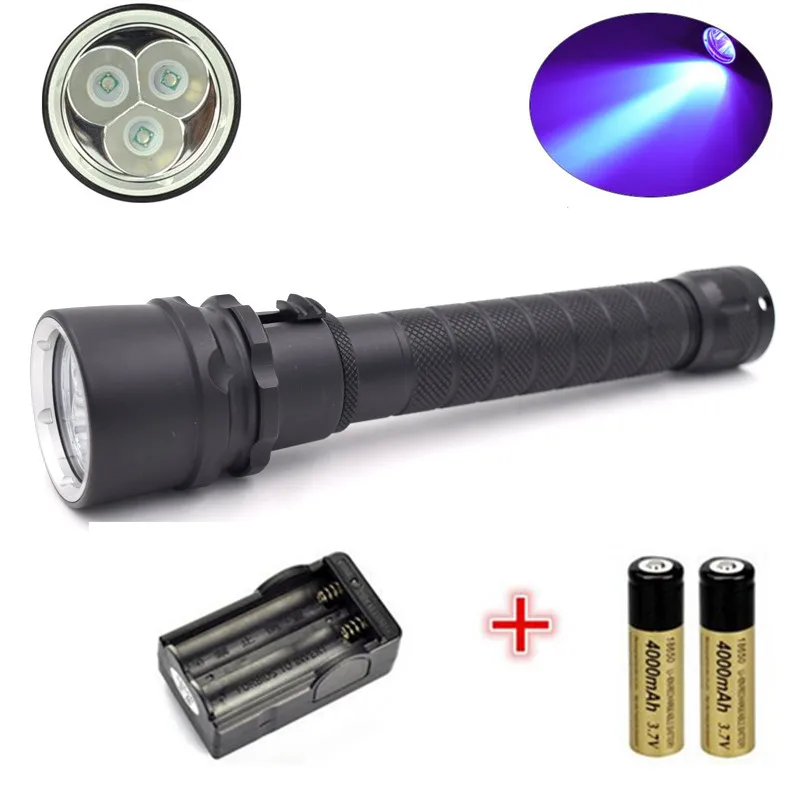 

UV-Ultraviolet Led Flashlight 18650 10W UV Diving Flashlight Torch Lamps For Features Money Detector +2x battery + Charger