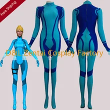 Free Shipping DHL Women Blue Zero Mission Samus Aran Lycra Spandex Superhero Zentai Catsuits For 2016 Halloween Costume SHS411
