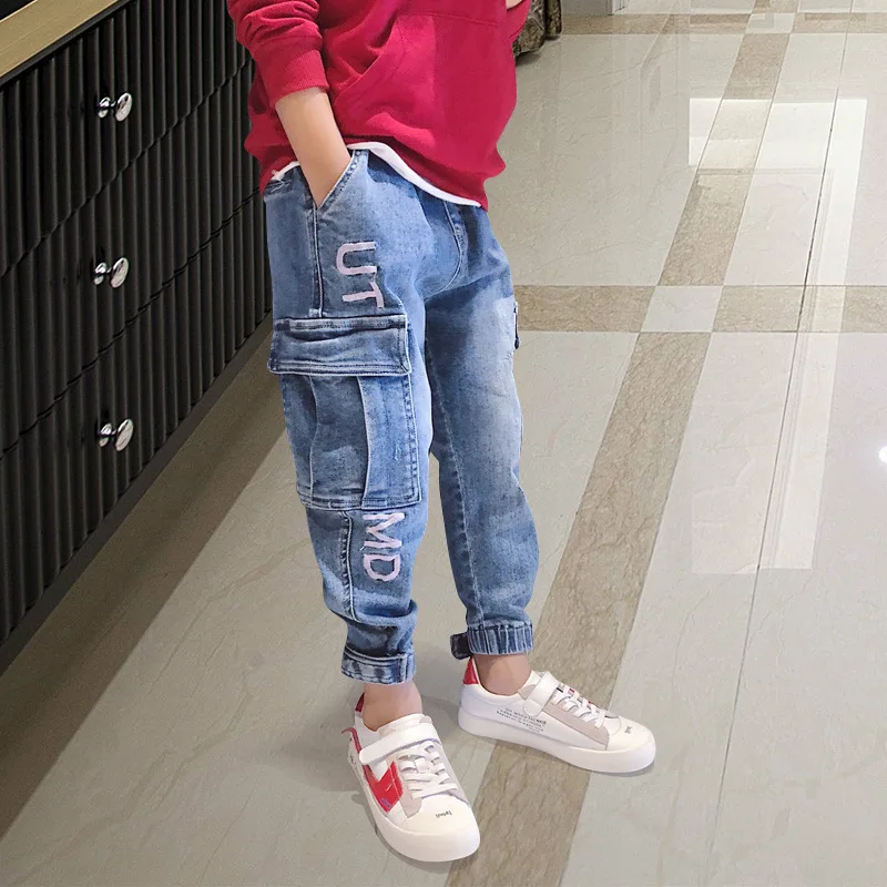 

Teens Boy Cargo Jeans Big Boy Denim Side Pocket Pants Teenage Short Trousers Cotton Elastic Waist 3 4 5 6 7 8 9 10 11 Years