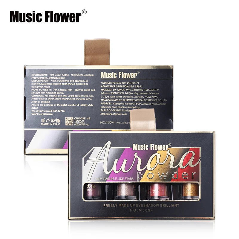 4pcs/lot Music Flower Brand Glitter Eyeshadow Loose Powder Diamond Shine Eye Shadow Shimmer Nude Brighten Gold Metallic Makeup