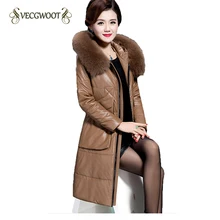 Новая зимняя кожаная куртка для женщин, Длинная женская парка большого размера, свободная толстая пуховая кожаная куртка с перьями, Женская L-6XL WYT309