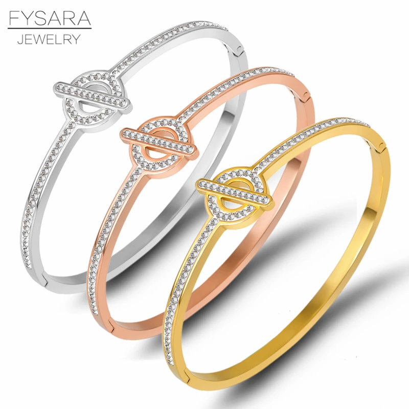 

FYSARA Classic Cubic Zirconia Crystal Knot Bangles Charm Thin Bracelet for Women Stainless Steel Austrian Crystal Circle Bangles