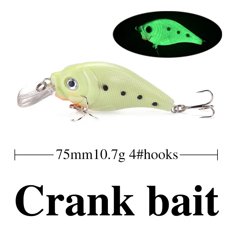 5 шт. светящаяся Ночная рыболовная жесткая Приманка Crankbait 7,6-10,7 г 7-9 см кривошипная приманка воблер с фосфоресцирующим эффектом приманка рыболовные снасти