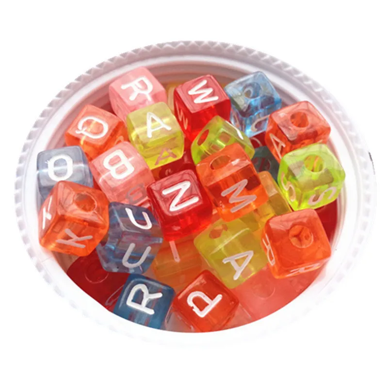 

Wholesale 550PCs Transparent Clear Style Cube Mix Acrylic Letter Beads 10MM Sqaure Plastic Jewelry Initial Alphabet Ornaments