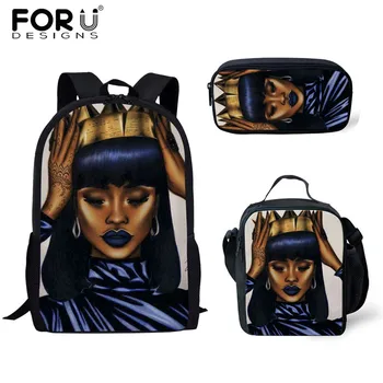 

FORUDESIGNS 3Pcs High School Bags Black Art Afro Lady Girls Girls School Bags School Bag Canvas School Bags For Primary School