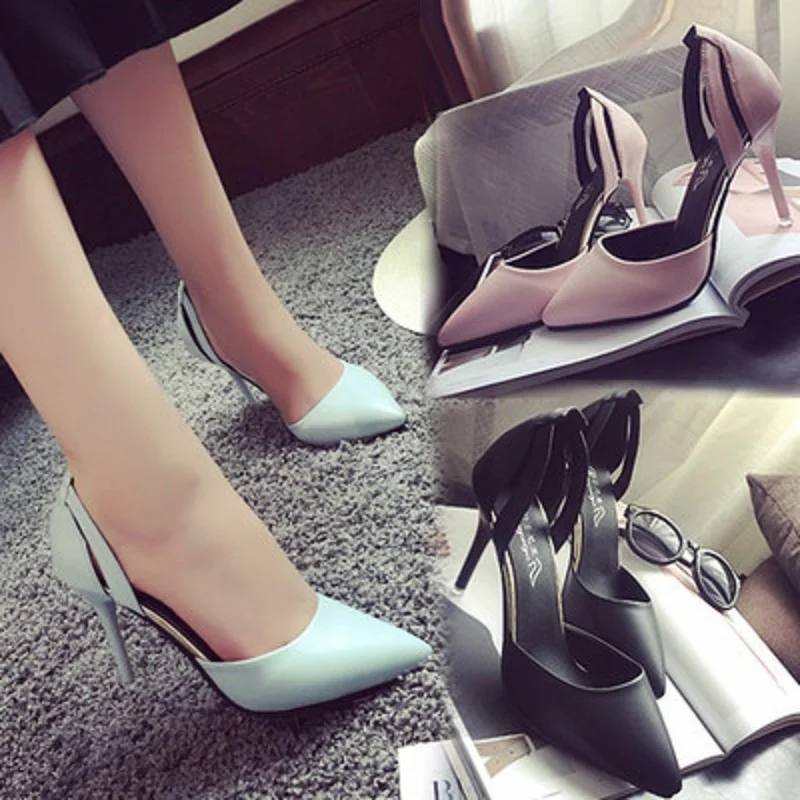 2018 new high-heeled thin summer sandals with hollow pointed shoes sexy blue high heels