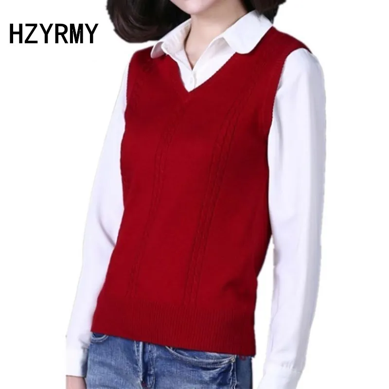 

HZYRMY Spring Autumn New Women's Cashmere Vest Fashion V-Neck Solid color Vest Wool knitted sleeveless pullovers Slim wild vest