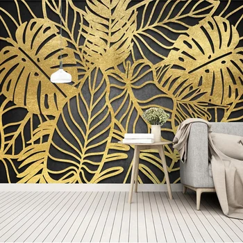 

Photo Wallpaper 3D Golden Leaves Plant Mural Modern Creative Art Wall Paper Living Room Sofa Bedroom Home Decor Papel De Parede