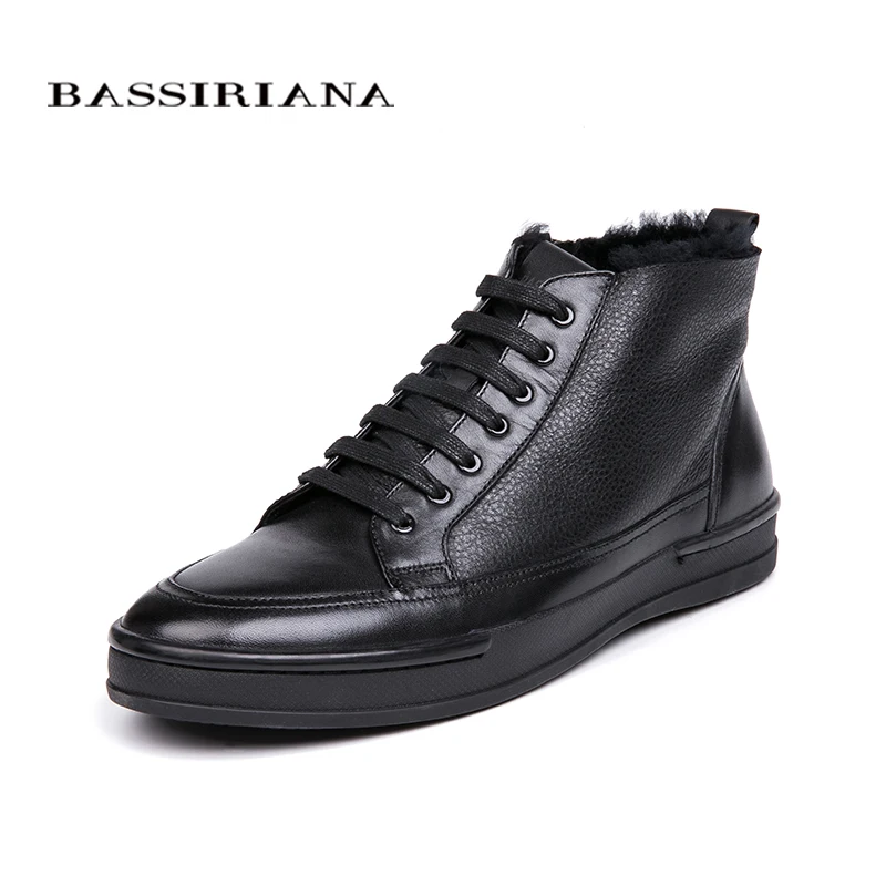 BASSIRIANA/новые зимние мужские туфли Теплый натуральный Кожаная Мужская обувь черного цвета размер 39–45 - Цвет: black